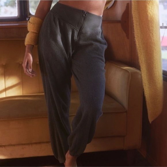 Aerie Sherpa Fleece Corset jogger Large Gray Green - Picture 4 of 6